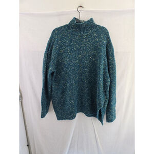 Lou And Grey Oversized Mock Neck Teal Sweater. Side Slits. Ladies Size XXL